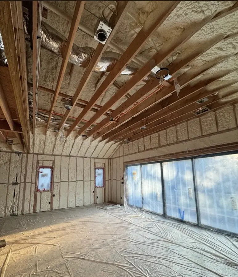 Interior walls and ceiling insulated with spray foam during new construction in Josephine